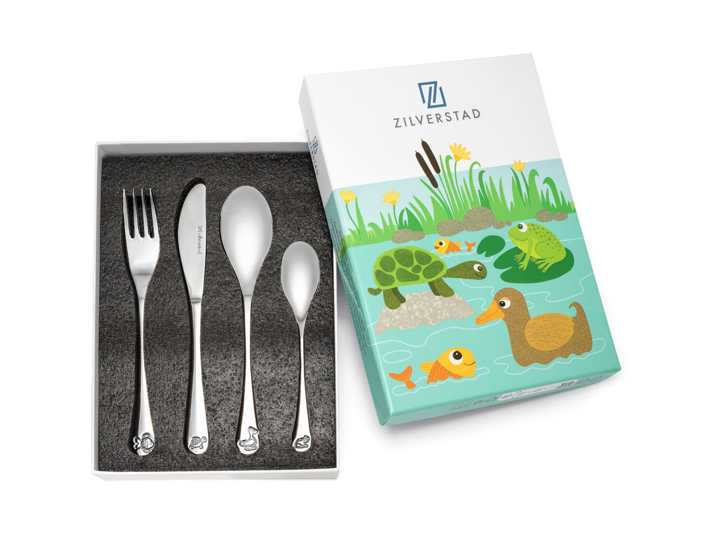 Children's cutlery Pond Animals, 4-piece, stainless steel