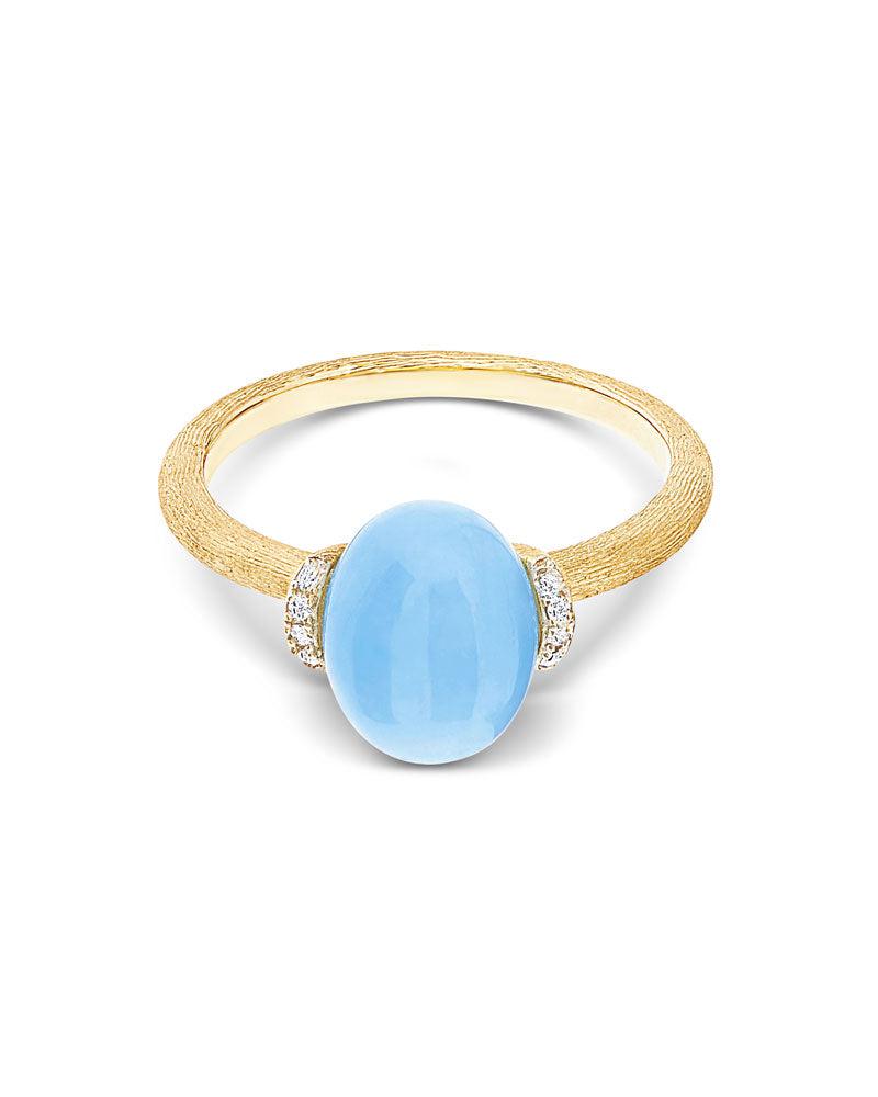 "Azure" goud, diamanten en melkachtige aquamarijnring (klein)