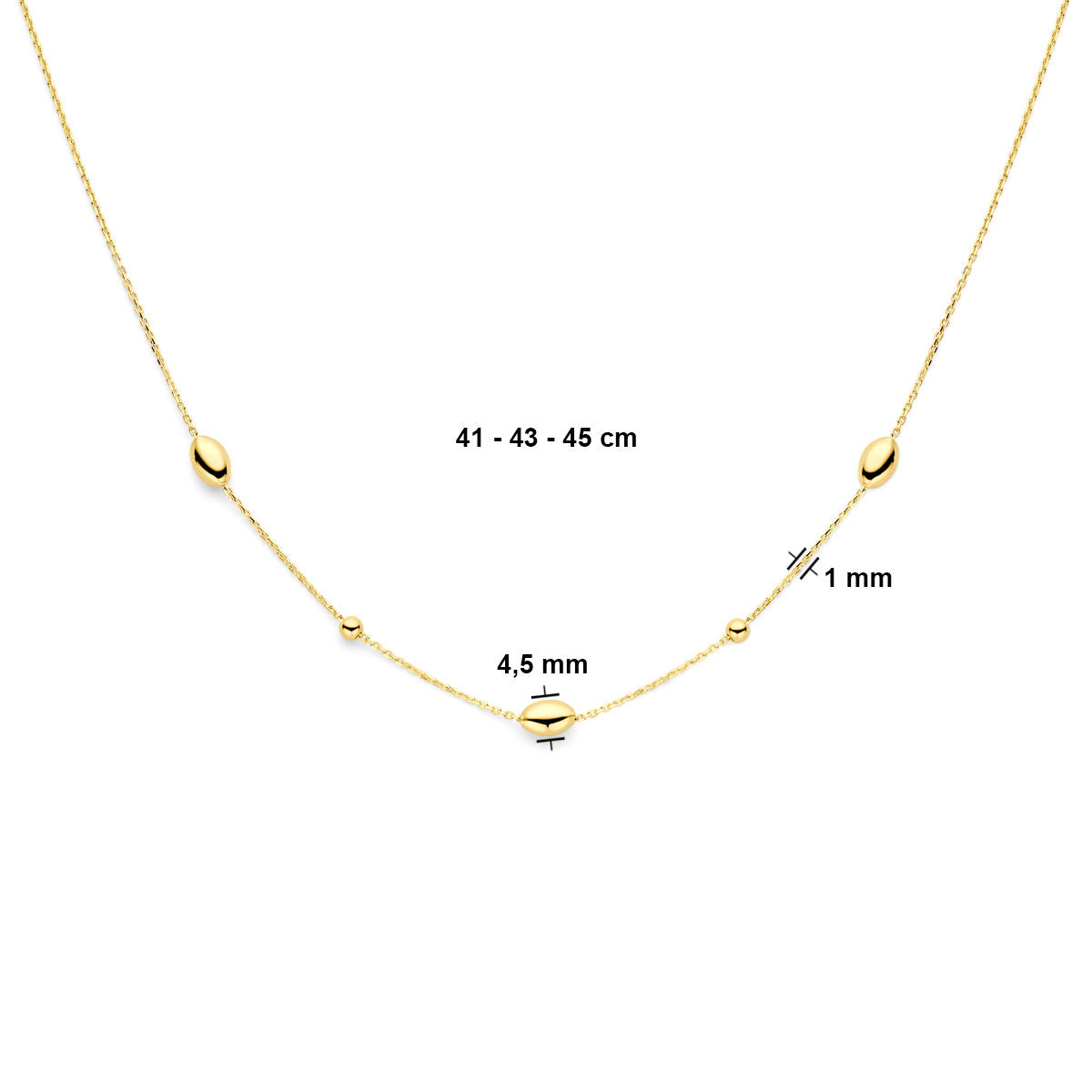 Collier ovaaltjes en bolletjes 41 - 43 - 45 cm - 40.30914