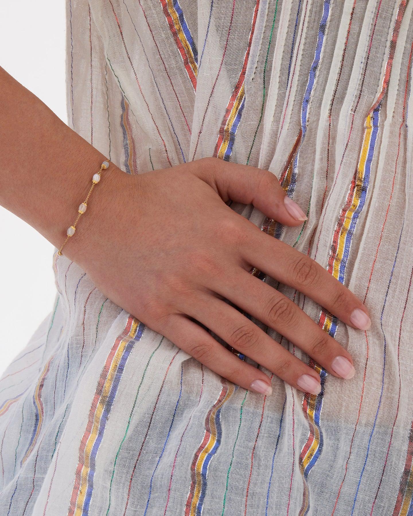 WHITE DESERT "AMULETS" GOLD AND MOONSTONE BRACELET